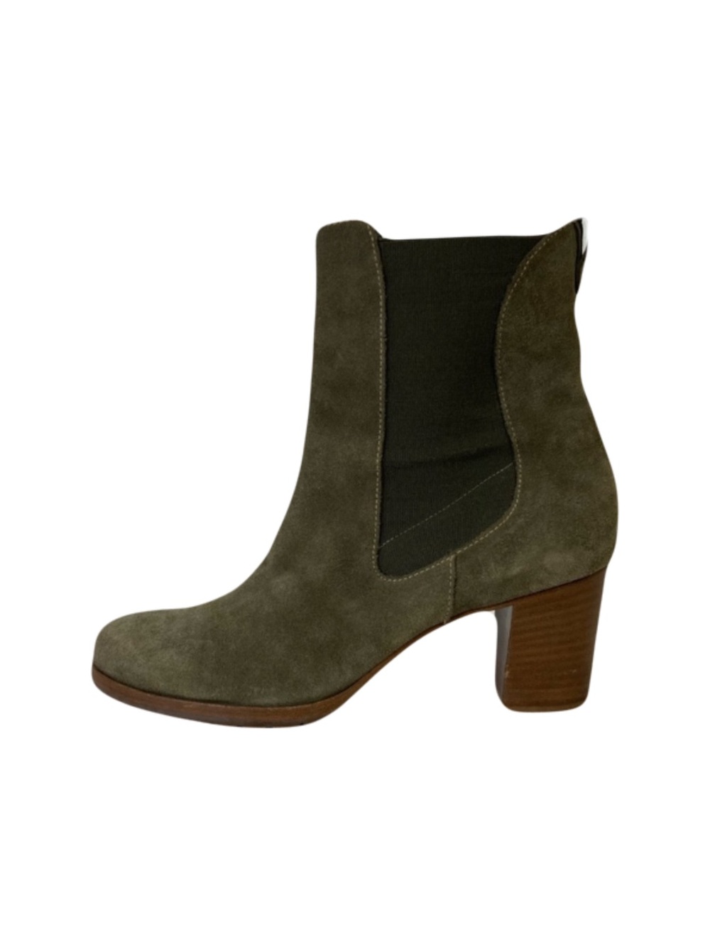 COLE HAAN Boots 11B Janelle Chelsea Olive Suede Stack-Block-Heel3” Stretch-Panel